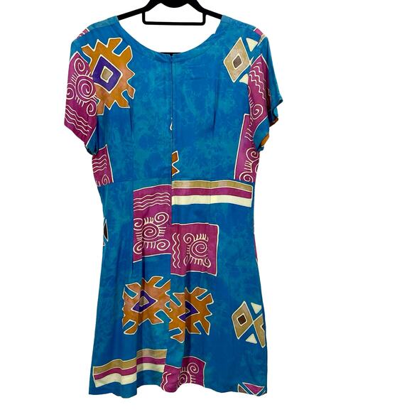 Vintage 90s Blue Tropical Tantrum Rayon Babydoll Mini Dress Large - Picture 3 of 8